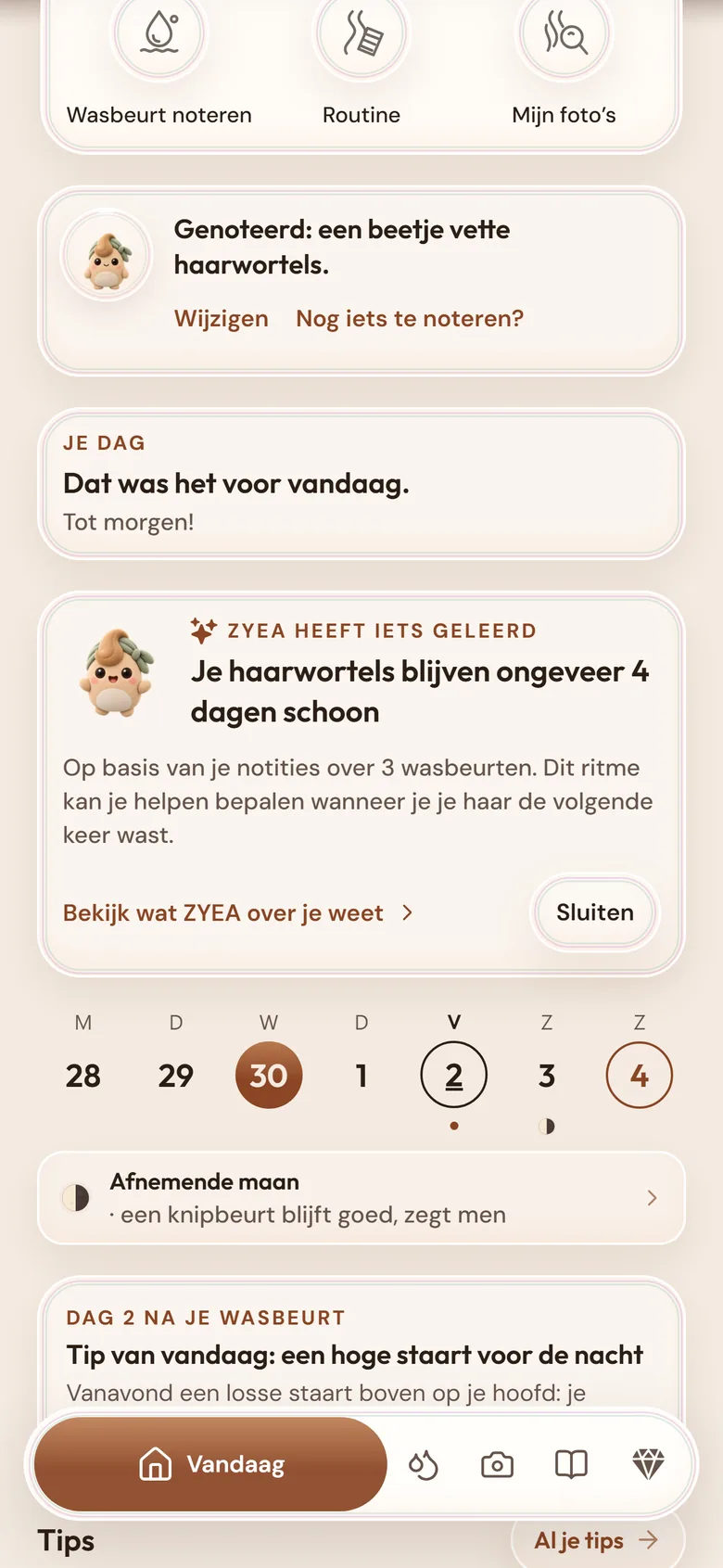 Een kaart op het scherm Vandaag: ZYEA heeft geleerd dat je aanzet ongeveer 4 dagen fris blijft.